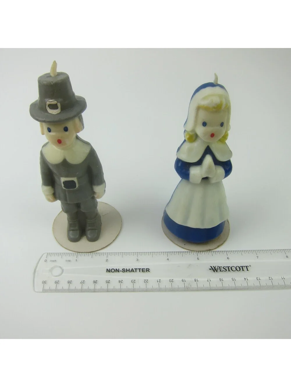 Vintage Gurley Thanksgiving Pilgrims Candle Set of 2 Boy & Girl 5